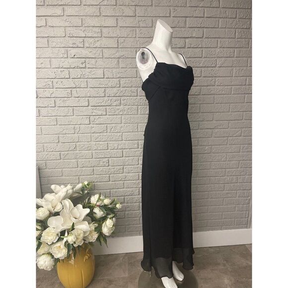 Be Smart Black Elegant Spaghetti Strap Evening Maxi Dress Size 5/6 - Picture 3 of 9
